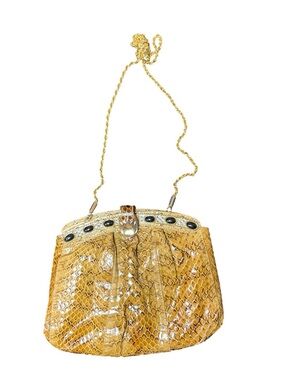 Vintage Genuine Snakeskin Handbag Gold Frame Chain Strap Evening Bag